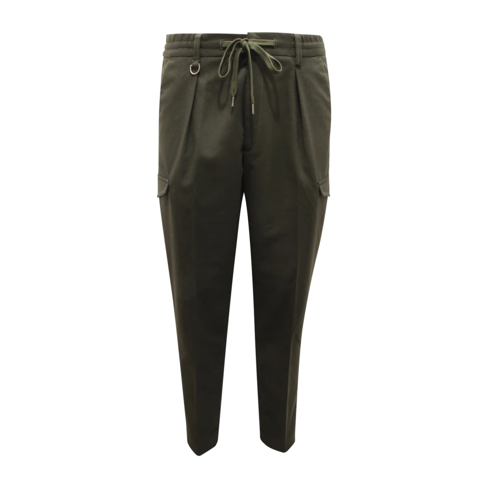 Paolo Pecora Green Slim-Fit Trousers, Male, S, Cargo Trousers Drawstring Model