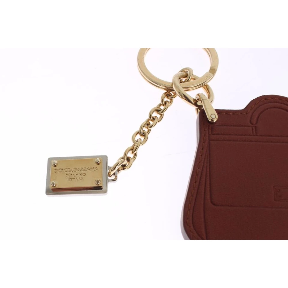 Dolce & Gabbana Bruin Leren Miss Sicily Gouden Sleutelhanger Yellow Heren