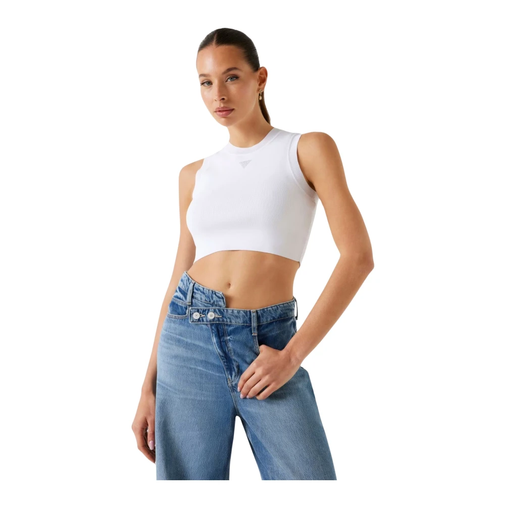 Guess , Sleeveless Tops, Female, White, S, Alexia Tank Top