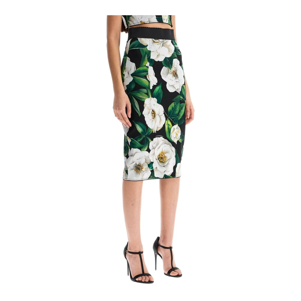 Dolce & Gabbana Bloemen Zwarte Knielange Rok Multicolor Dames