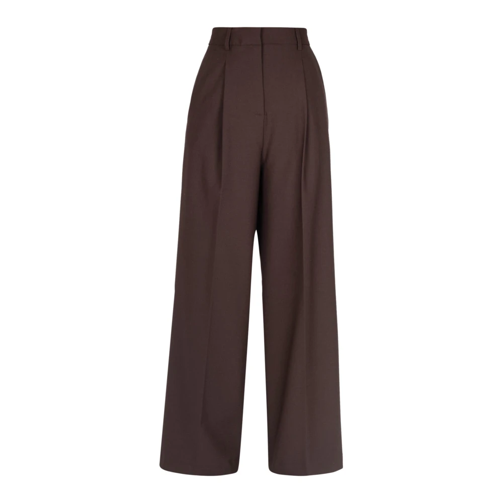 Ottod'Ame Wijde wollen blend broek met plooien Brown Dames