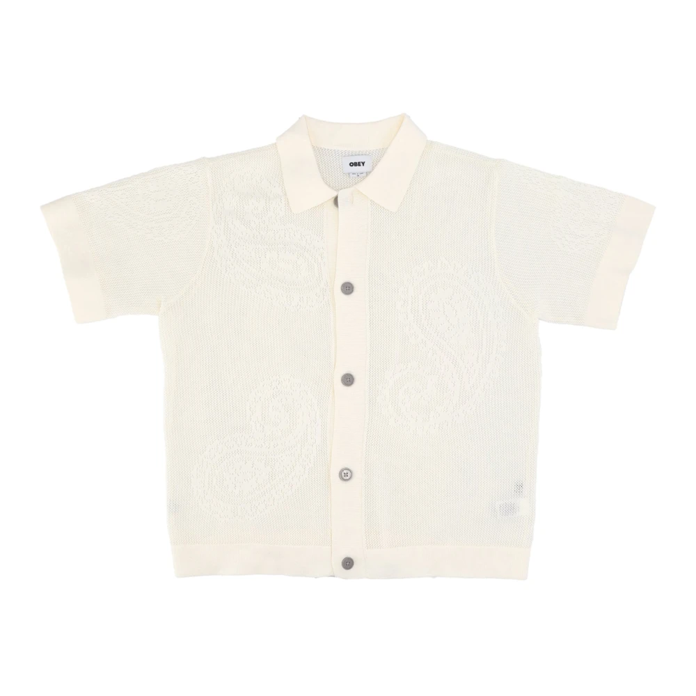 Obey Open Gebreide Korte Mouw Shirt Beige Heren