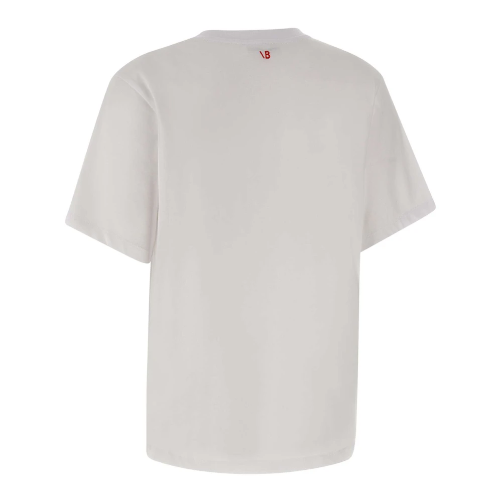 Victoria Beckham Maxi Logo Print Katoenen T-shirt White Dames