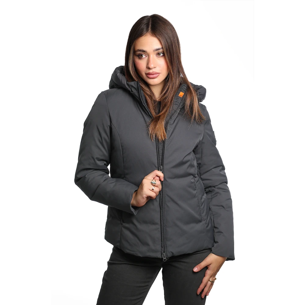 Dekker Zwarte Polyester Jas met Capuchon Black Dames