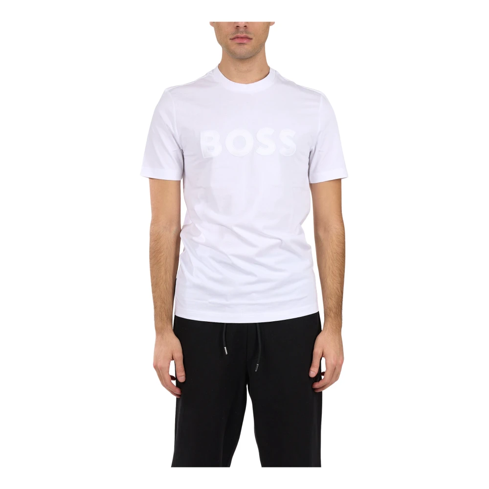 Hugo Boss Katoenen T-shirt met Frontlogo White Heren