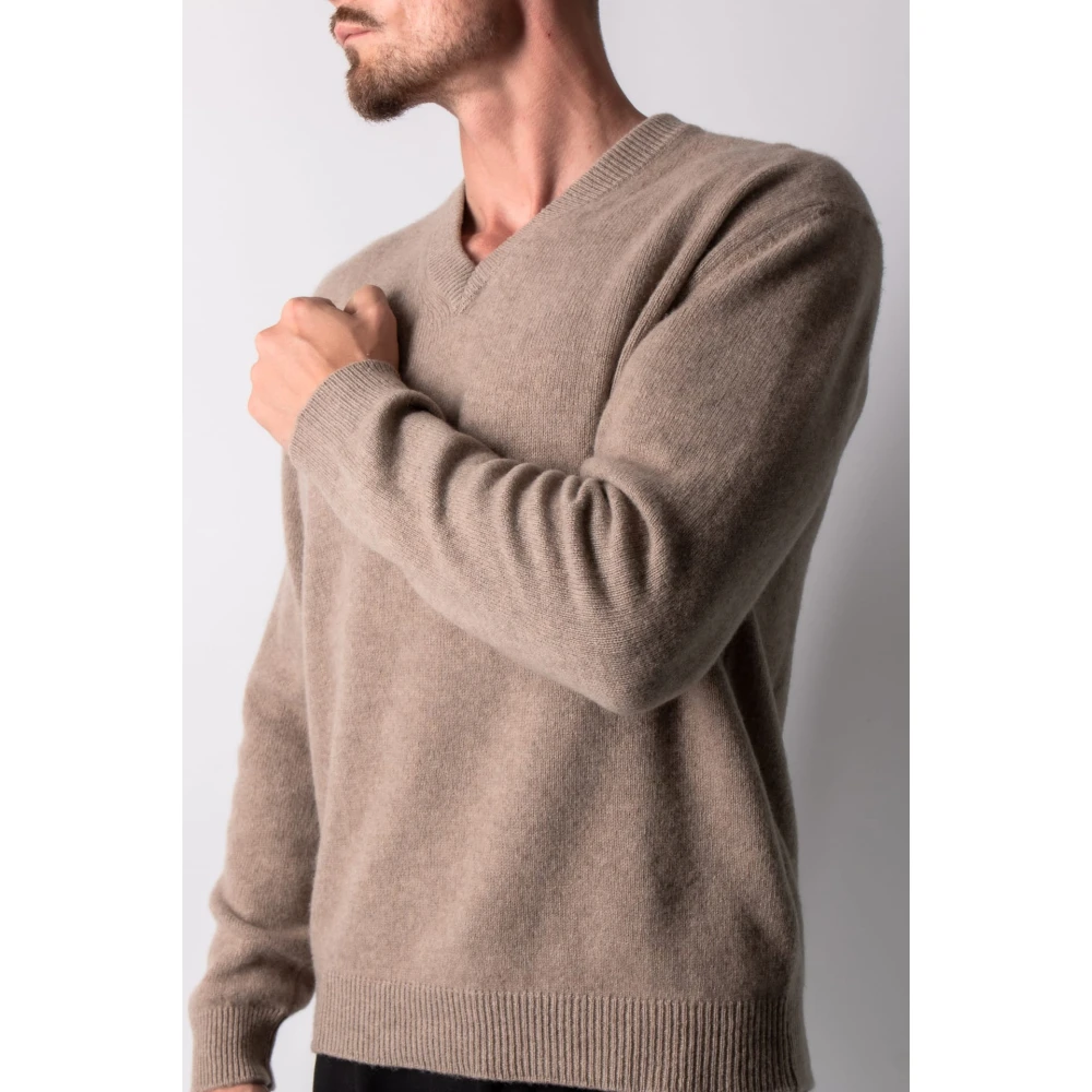 Daniele Fiesoli Bruine Melange Cashmere V-hals Trui Brown Heren