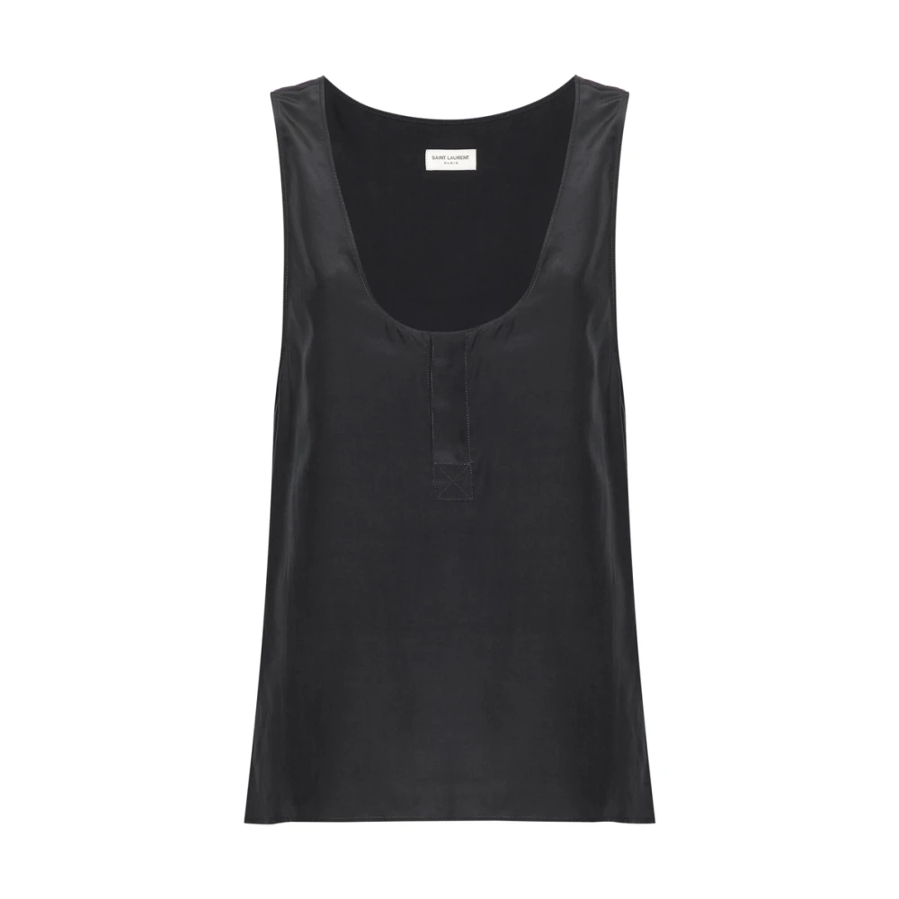 Saint Laurent Women's Gray Sleeveless Tops, L, Henley Tank Top