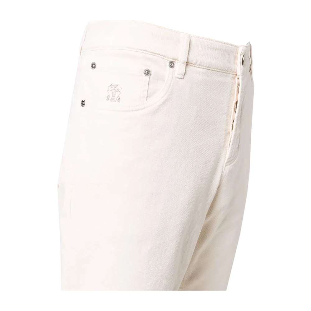 BRUNELLO CUCINELLI Beige Jeans met geborduurd logo White Heren