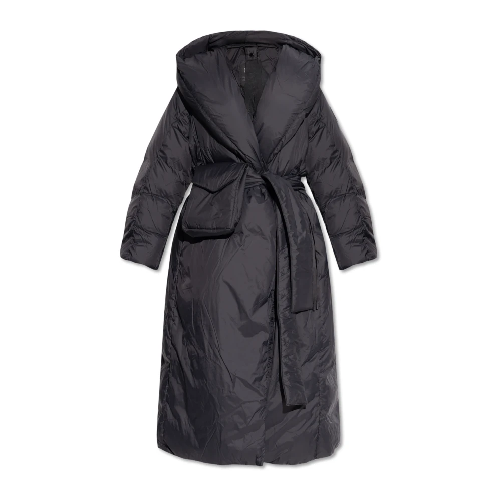 Canada Goose Lange gewatteerde jas met capuchon en logopatch Black Dames