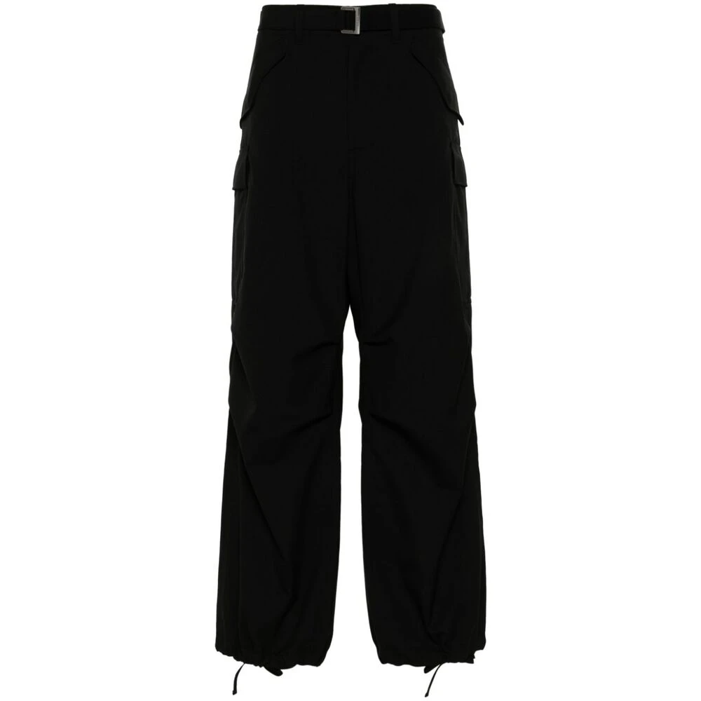Sacai Zwarte Cargo Broek met Aantrekkoord bij Enkels Black Heren