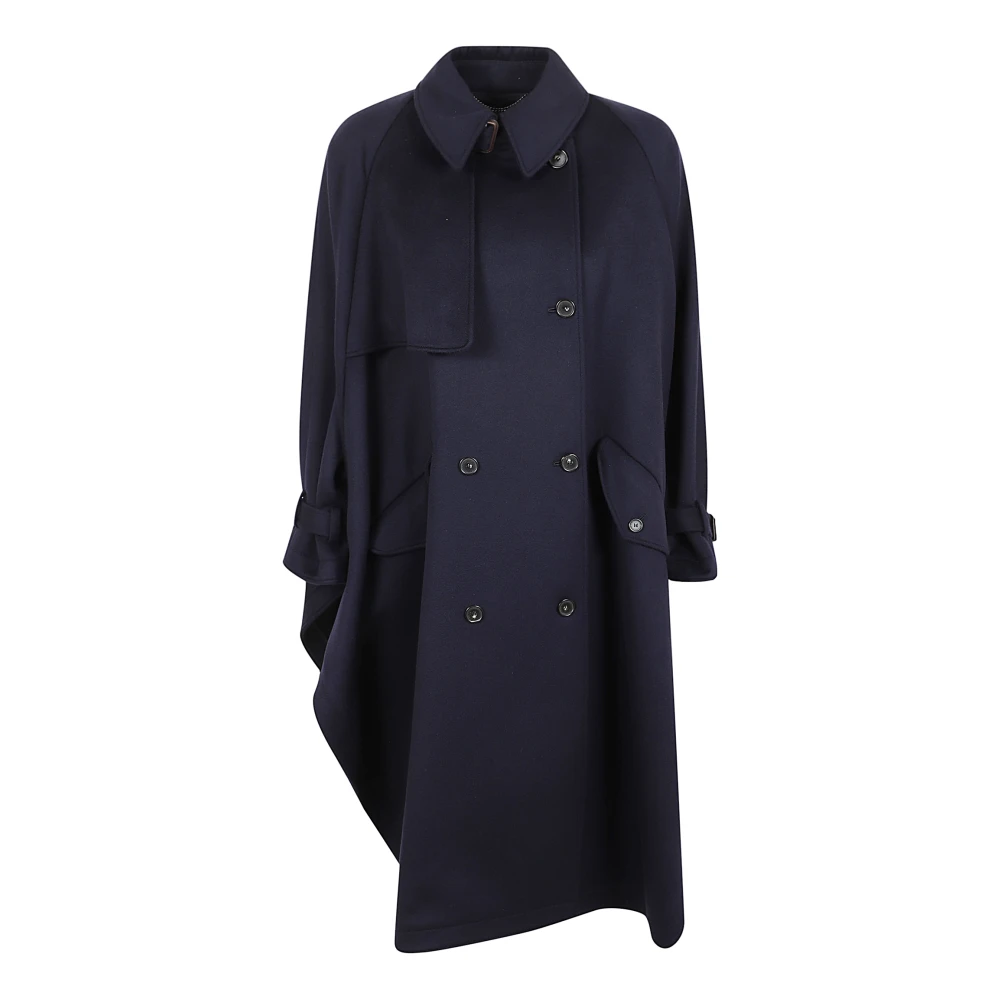 Blå Uld Gabardine Trenchcoat