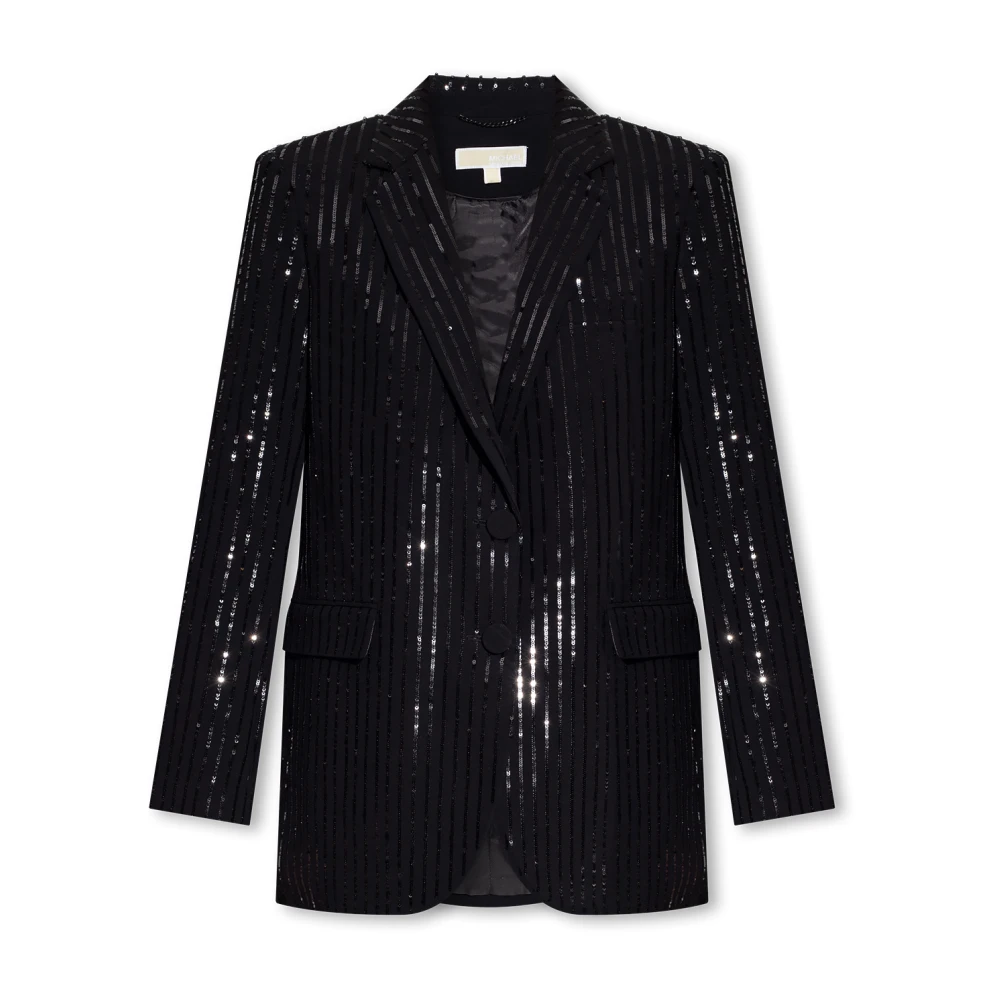 Michael Kors Pinstripe Sequined Crepe Boyfriend Blazer Black Dames