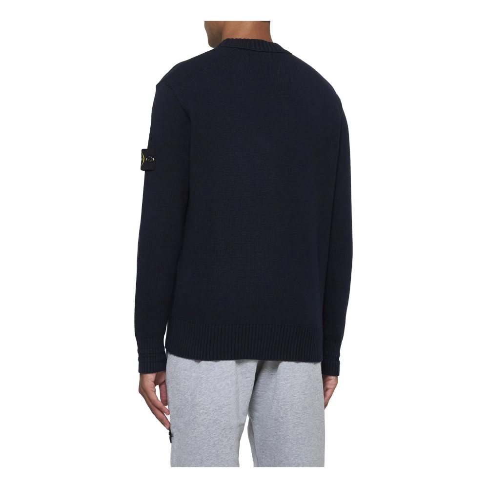 Stone Island Blauwe Crew Neck Sweater Logo Badge Blue Heren