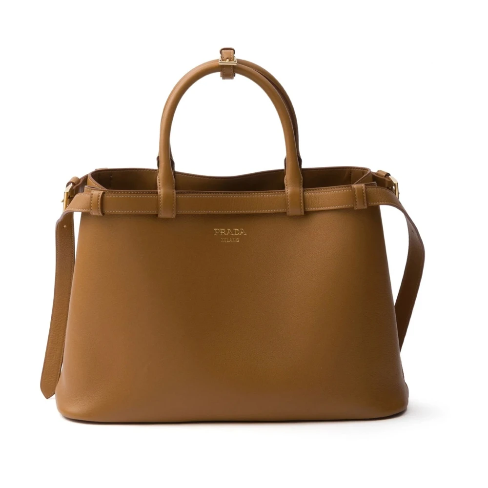 Prada Leren gesp handvat tas Vrouwen Brown Dames