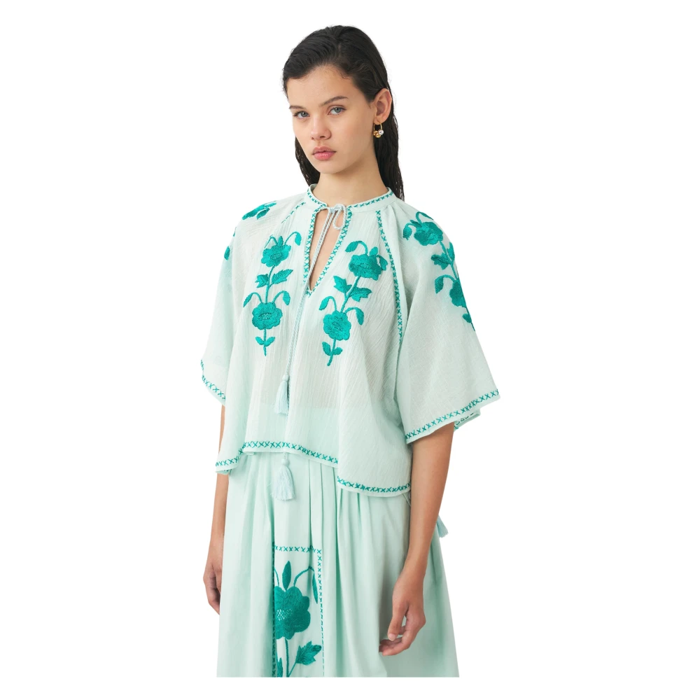 Antik Batik Mini kaftan handbroderad med silke Ila Blue, Dam