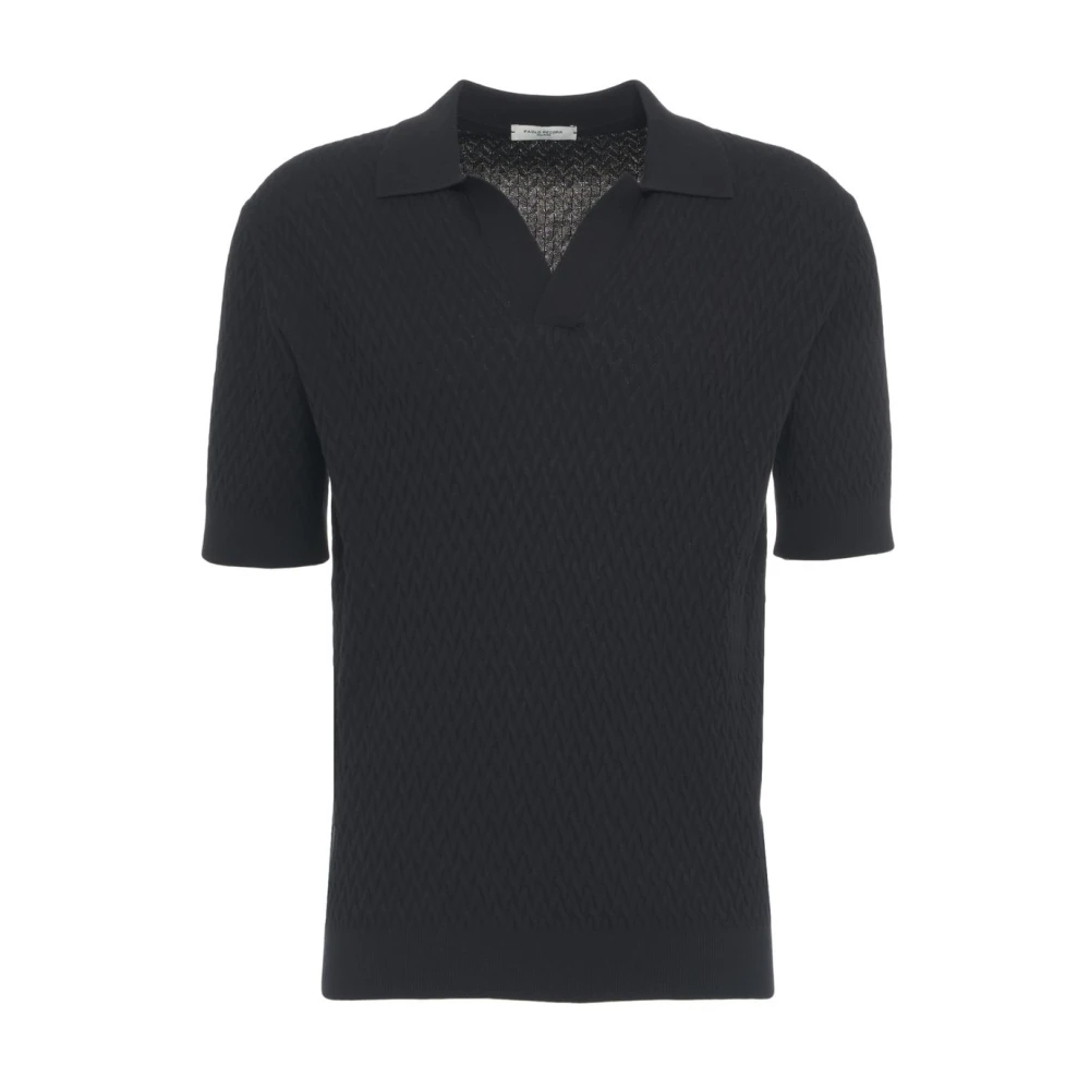 Paolo Pecora Zwarte Gebreide Poloshirt Stijlvol Casual Black Heren