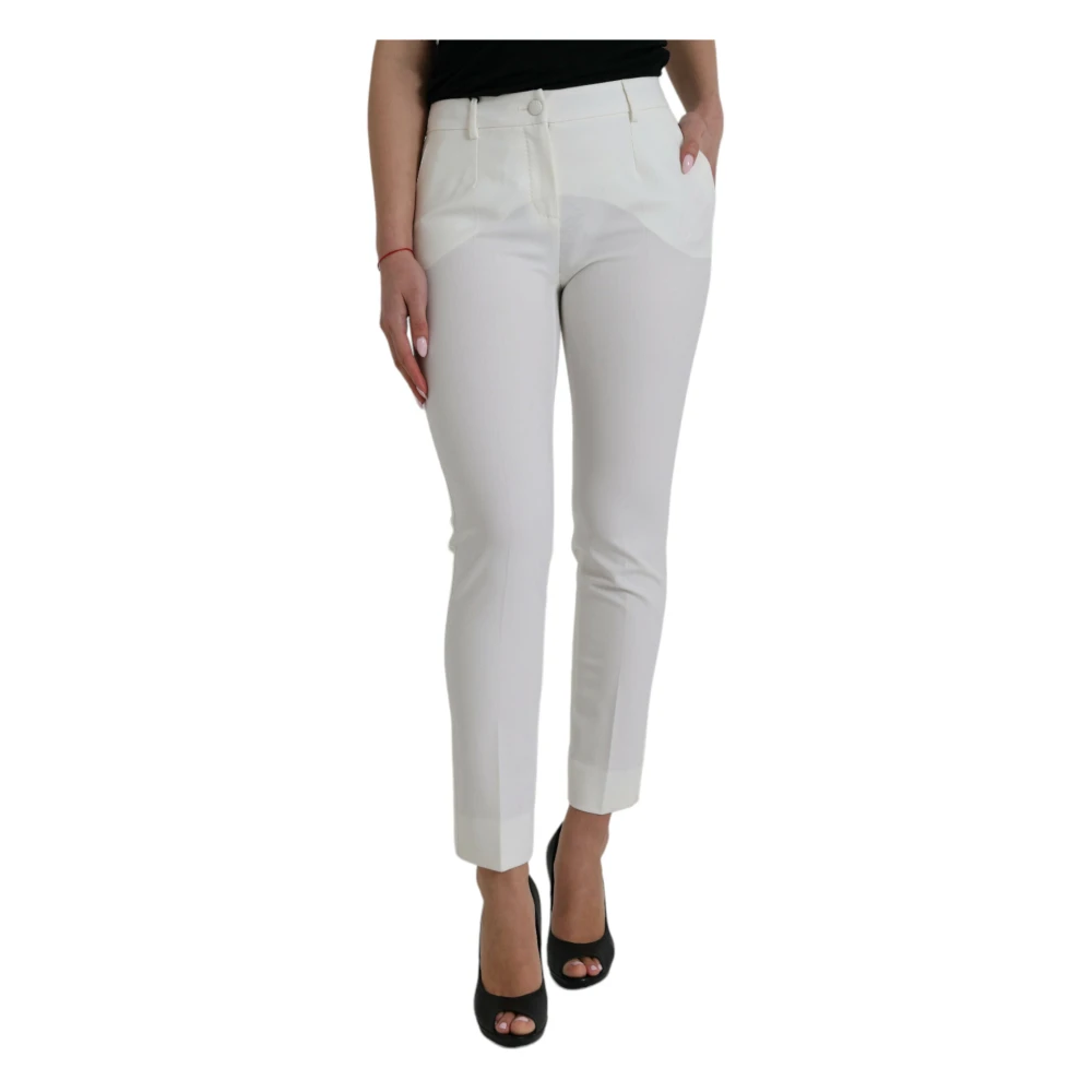 Dolce & Gabbana Women's White Slim-Fit Trousers, Xs, Luxury Tapered Mid-Waist Trousers