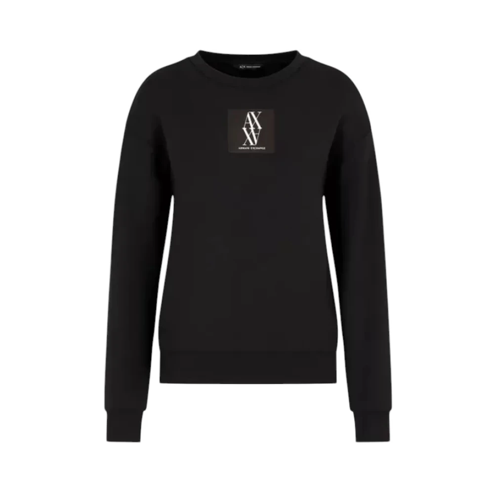 Armani Exchange Women's Black Crewneck Sweatshirt With Monogram Patch - Sweatshirts - L - Sweatshirts & Hoodies
