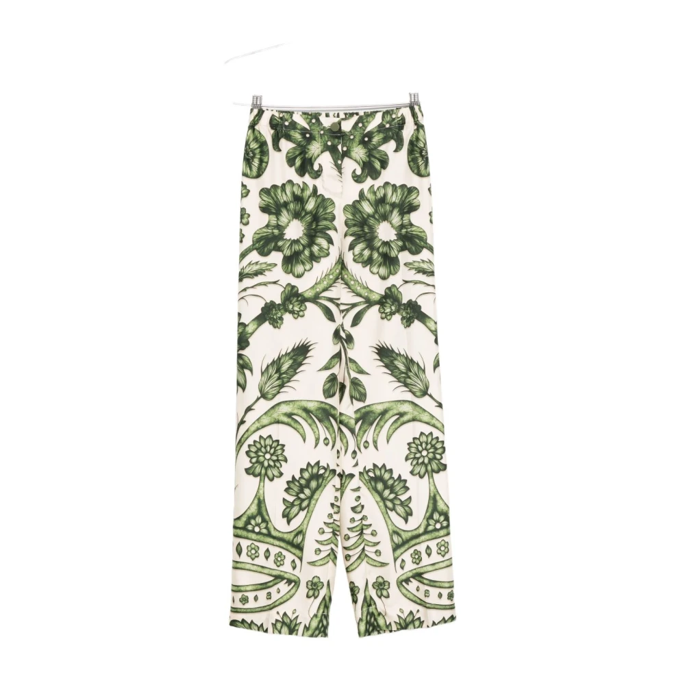 F.r.s For Restless Sleepers Women's Green Wide Trousers, L, Silk Printed Trousers