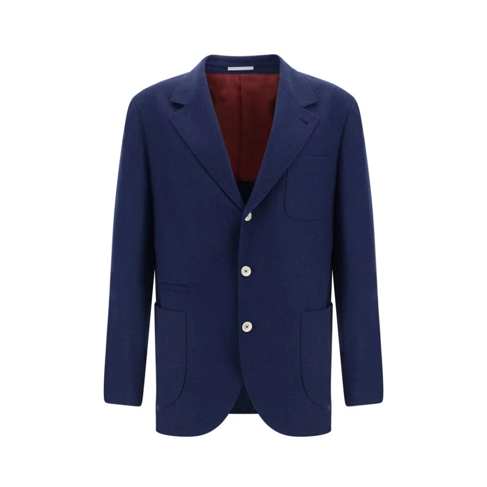 BRUNELLO CUCINELLI Wollen Blazer Jas met Contrasterende Knopen Blue Heren