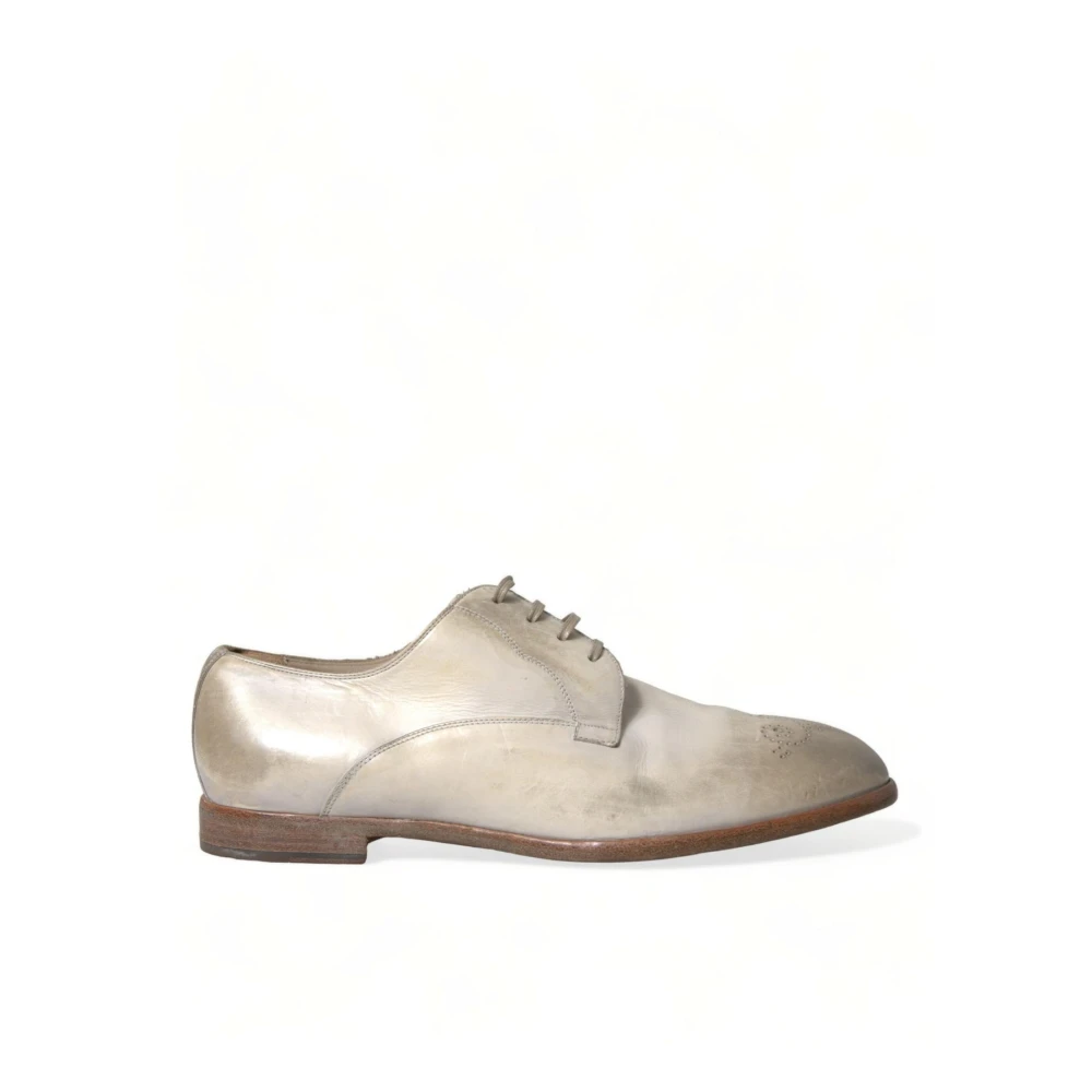 Dolce & Gabbana Men's White Leather Derby Dress Shoes