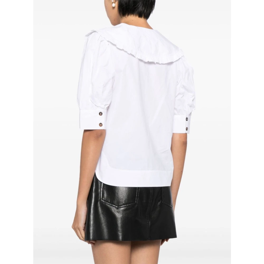 Ganni Witte Katoenen Poplin Gerimpelde Blouse White Dames
