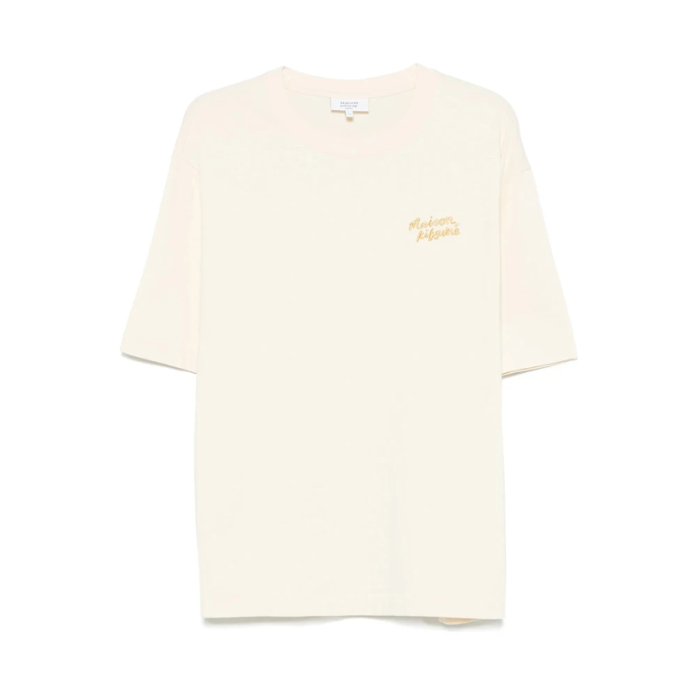 Maison Kitsuné Gele Crew Neck T-shirt met Logo Yellow Heren