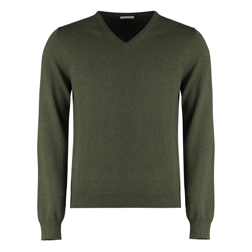 Malo Geribbelde Cashmere Blend Pullover Trui Green Heren