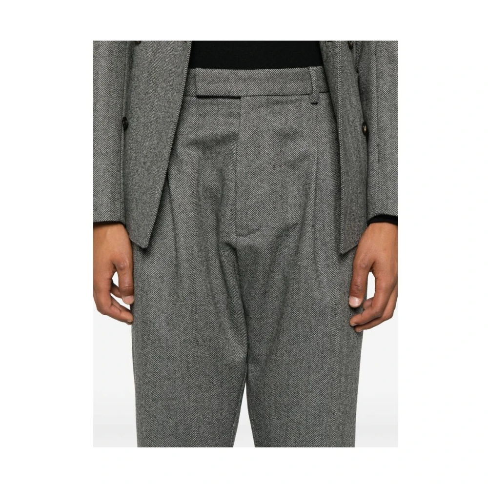 Cruna Grijze Wol Herringbone Tapered Leg Broek Gray Heren