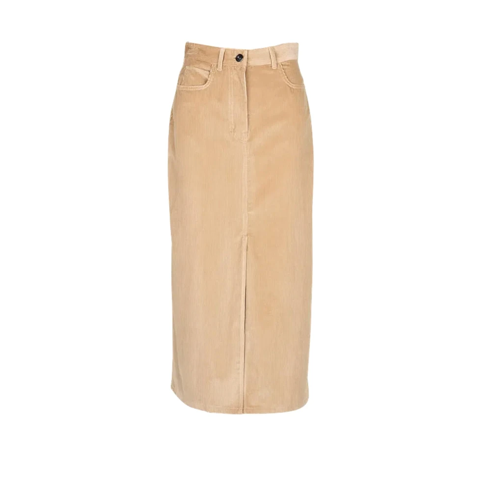 Max Mara Fluwelen rechte rok met denimdetails Beige Dames