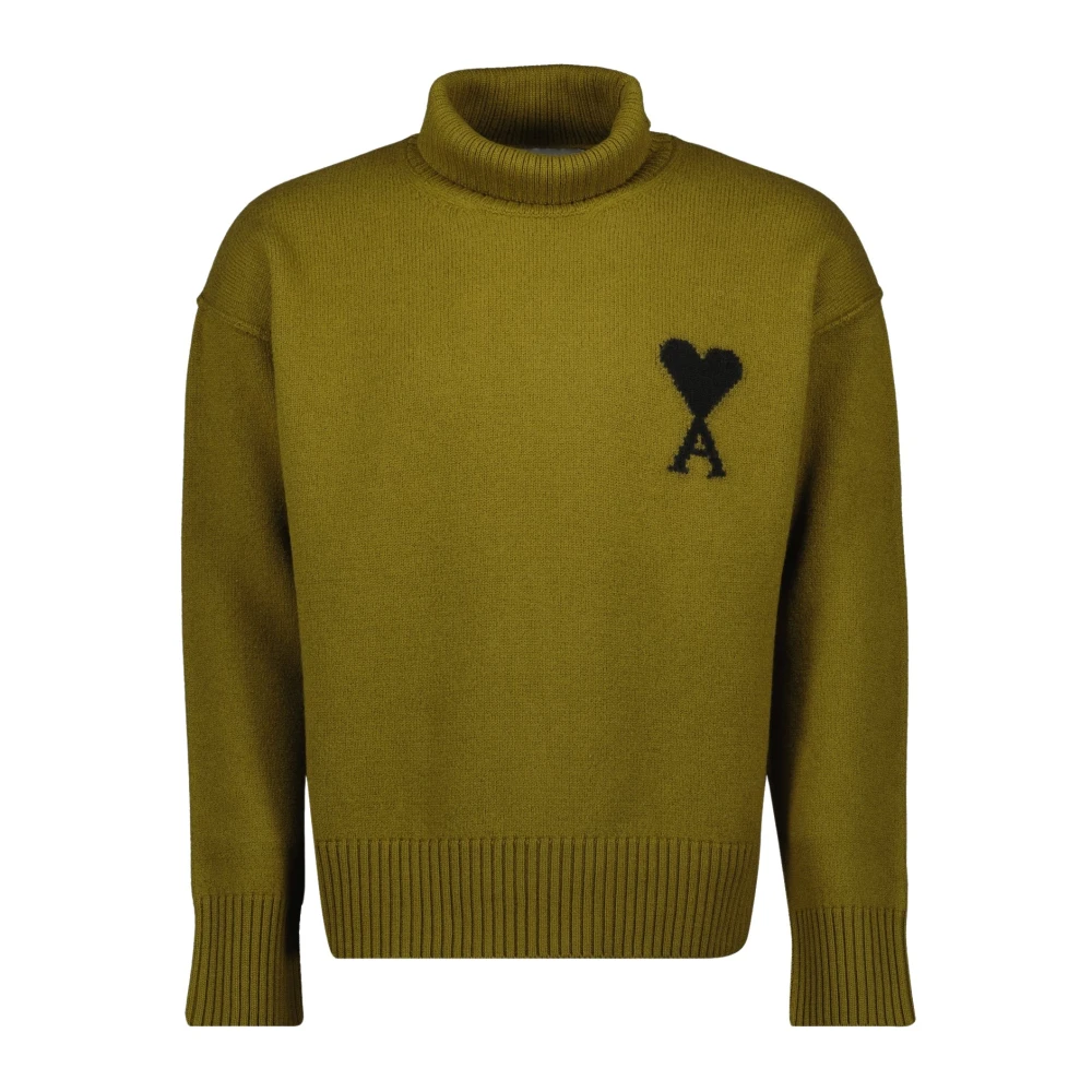 Ami Paris Mannelijk Groente Truien & Vesten Heren, Groen, S, Wol, Hart Trui In Khaki Wol