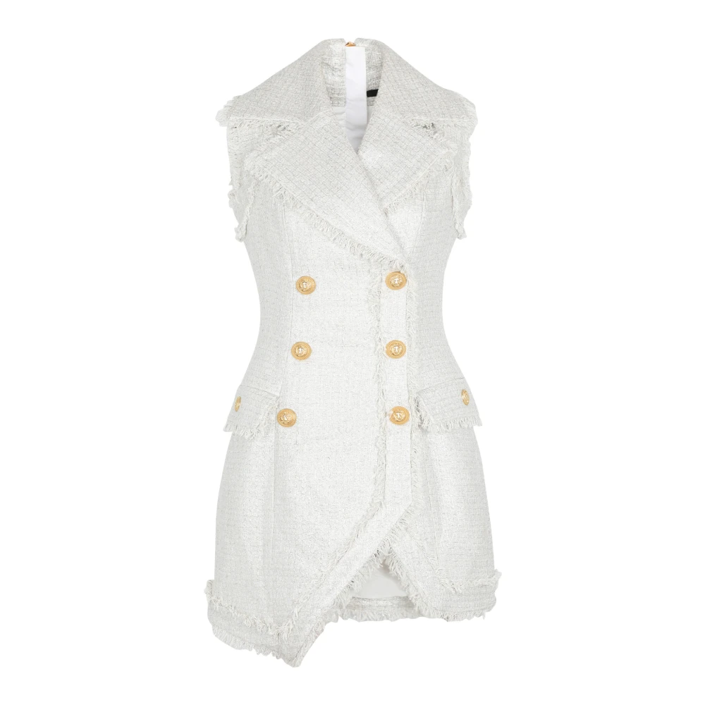 Balmain Asymmetrische tweed jurk met 6 knopen Gray Dames
