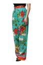 pantalon-droit-imprime-en-soie-verte
