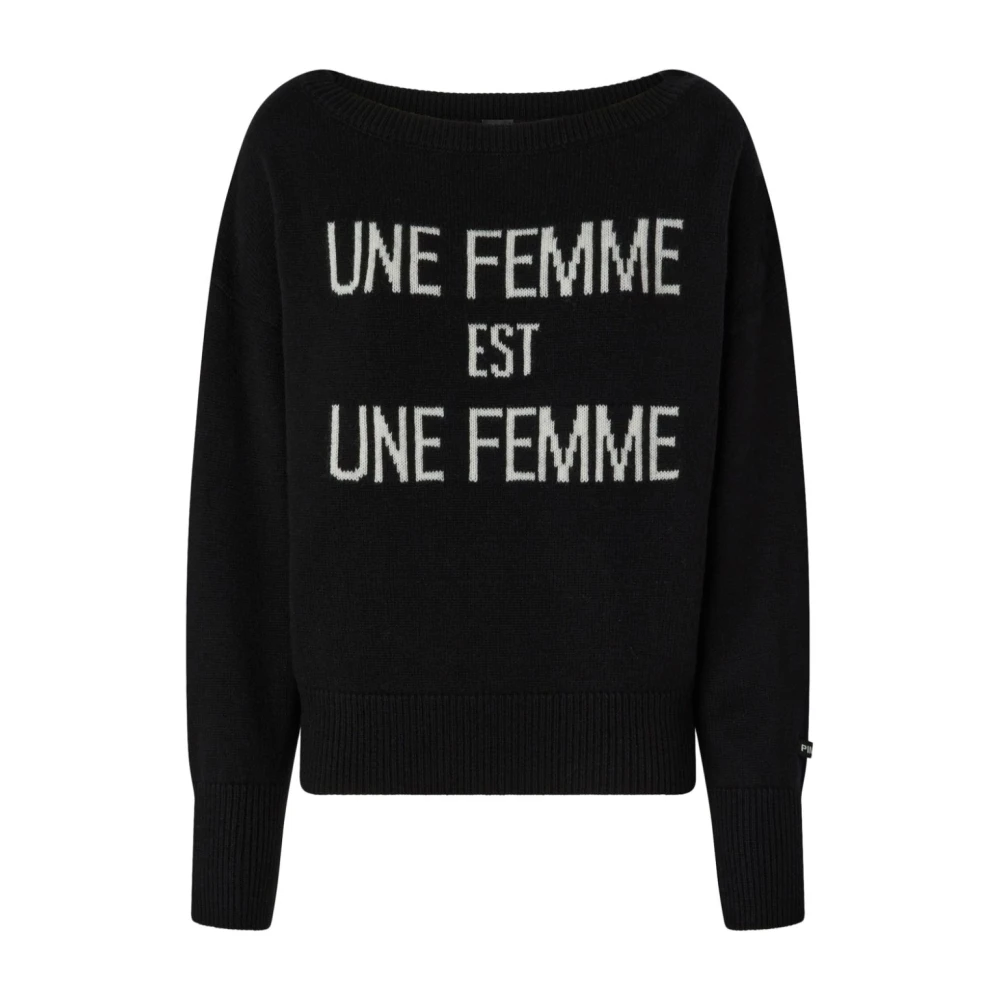 pinko Intarsia Gebreide Boothals Trui Black Dames
