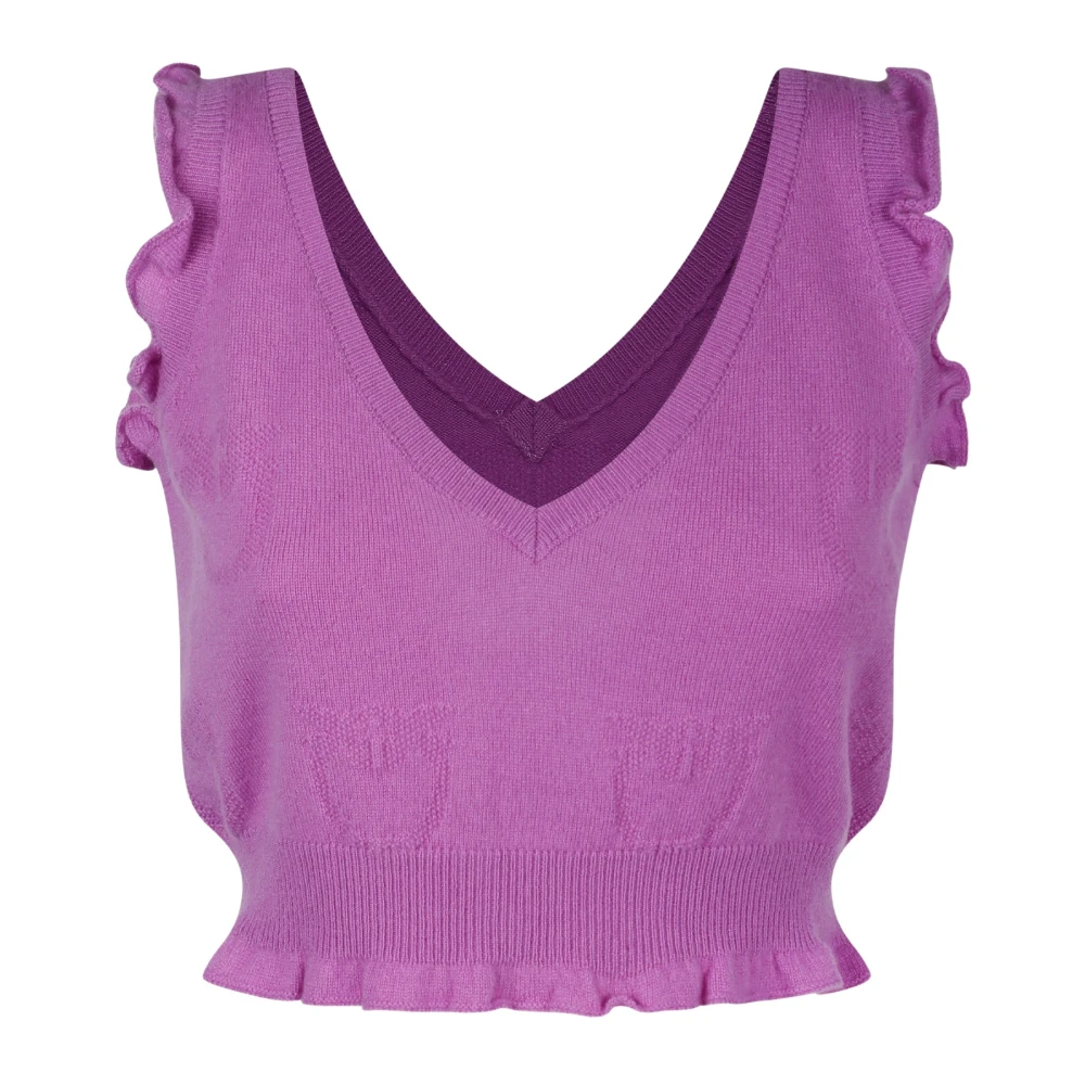 Pinko V-hals Cashmere Top met Geborduurd Logo Purple Dames