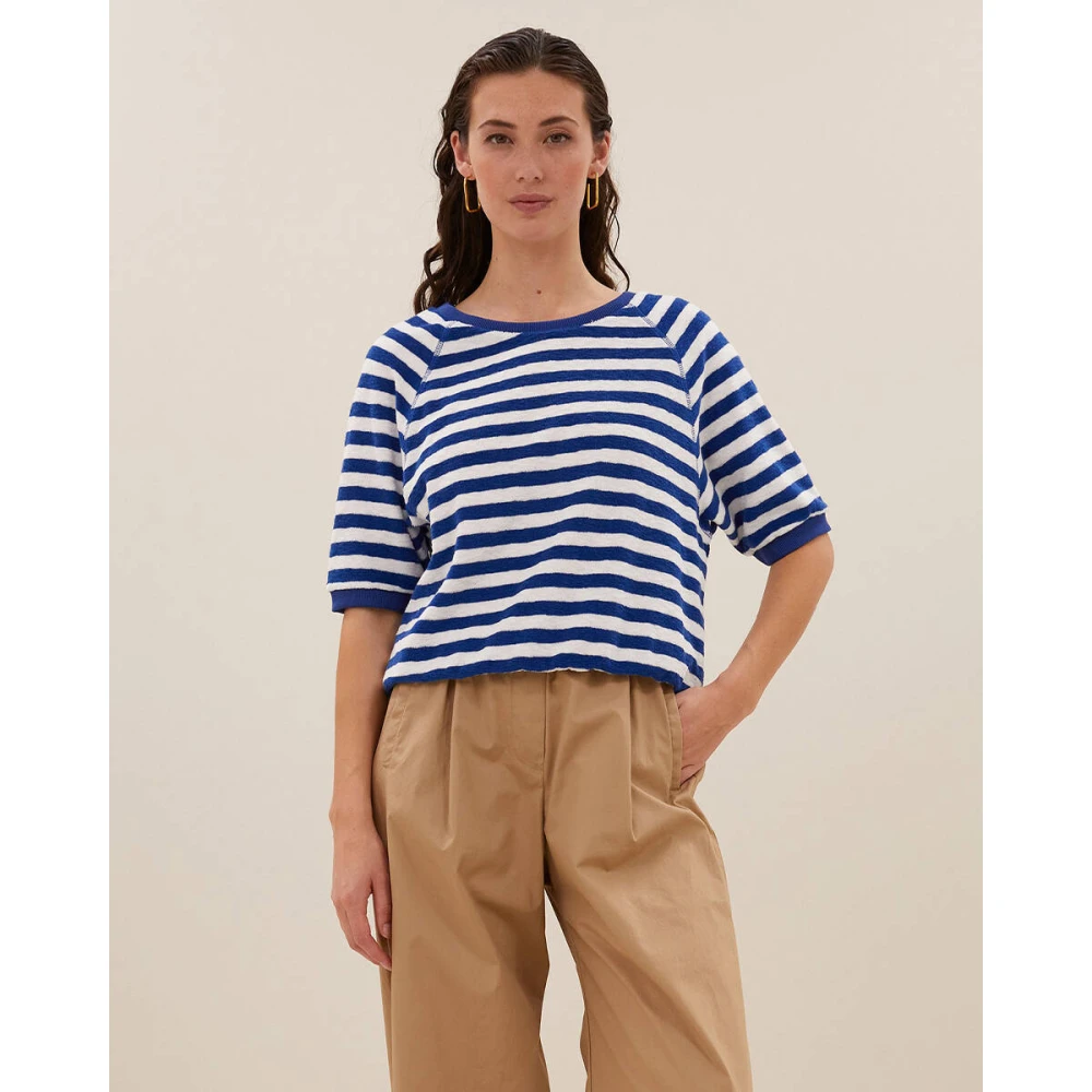 By-Bar Gestreepte korte mouw top Neva Blue Dames