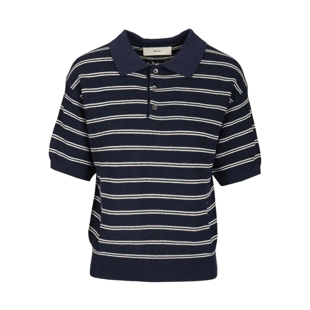 Dunst Vrouw Blauw Truien & Vesten Dames, S, Katoen, Gestreept Gebreid Poloshirt Met Korte Mouwen