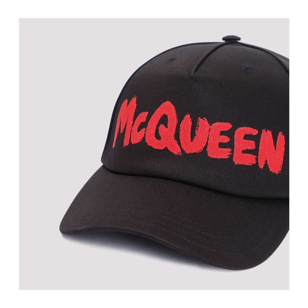 alexander mcqueen Zwarte Katoenen Hoed met Rood Logo Black Heren