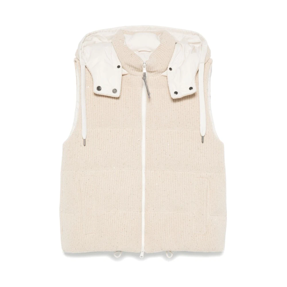 BRUNELLO CUCINELLI Beige Gewatteerd Vest met Capuchon Beige Dames
