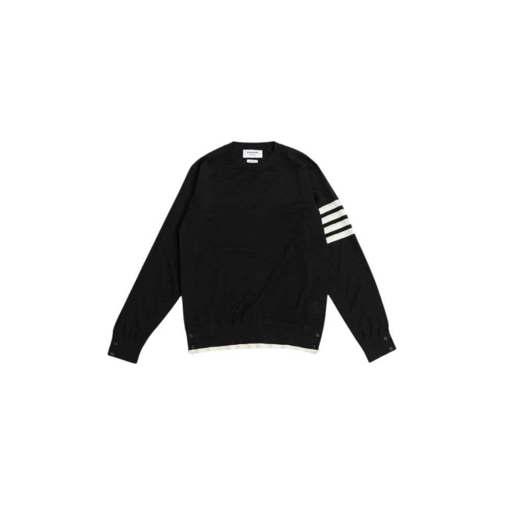Thom Browne Zwarte wollen trui met driekleurig detail Black Heren
