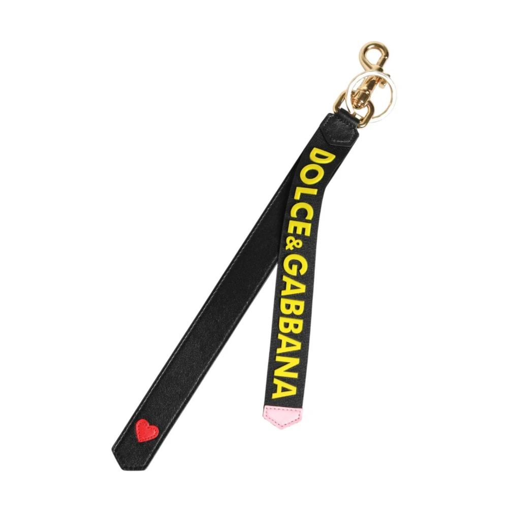 Dolce & Gabbana Unisex Black Leather Logo Brass Holder Keychain Keyring