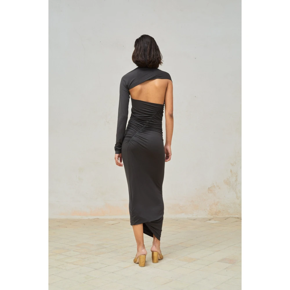 Cortana Asymmetrische Cupro Stretch Jurk Black Dames