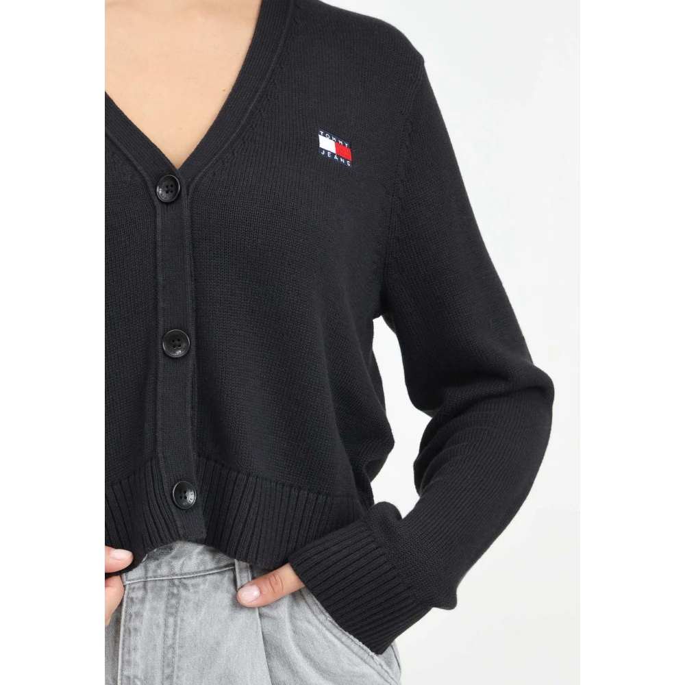 Tommy Jeans Zwarte Korte Cardigan Hedendaagse Outfit Touch Black Dames