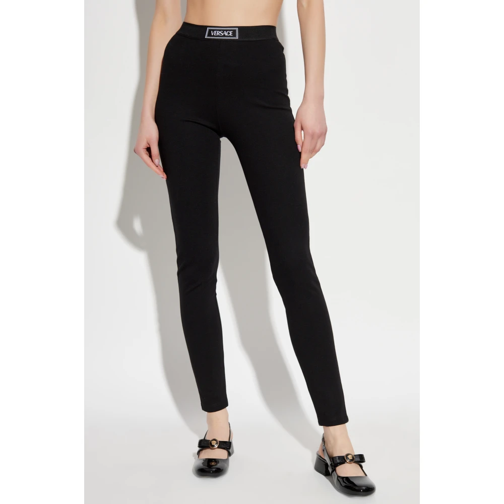 Versace Leggings met logopatch Black Dames