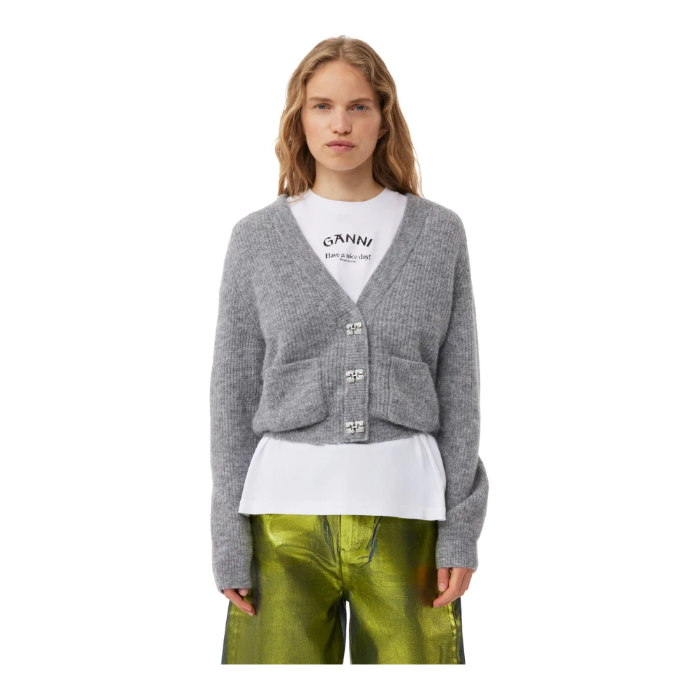Ganni Zachte Wol Cardigan Gray Dames