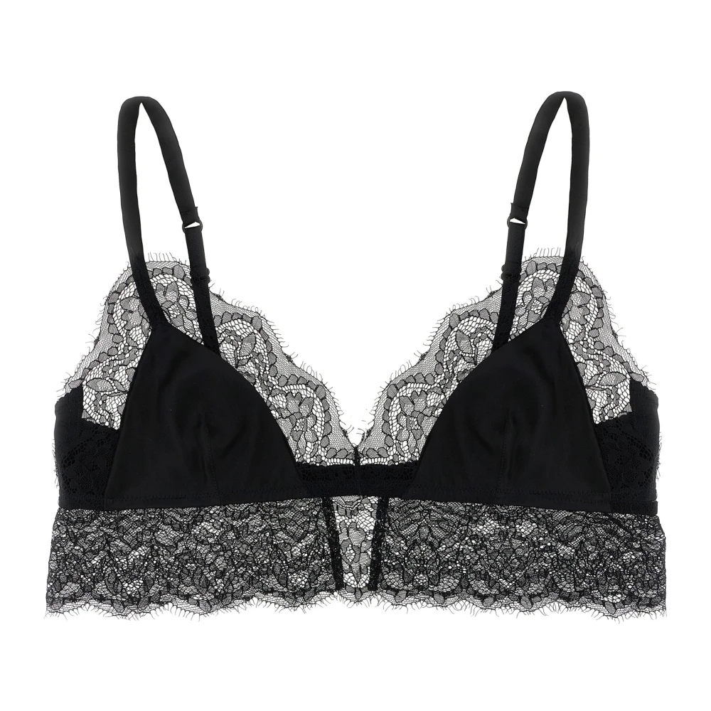 Dolce & Gabbana Vrouw Zwart Ondergoed Dames, M, Satijn, Bralette Van Satijn Met Zachte Cups En Kanten Details
