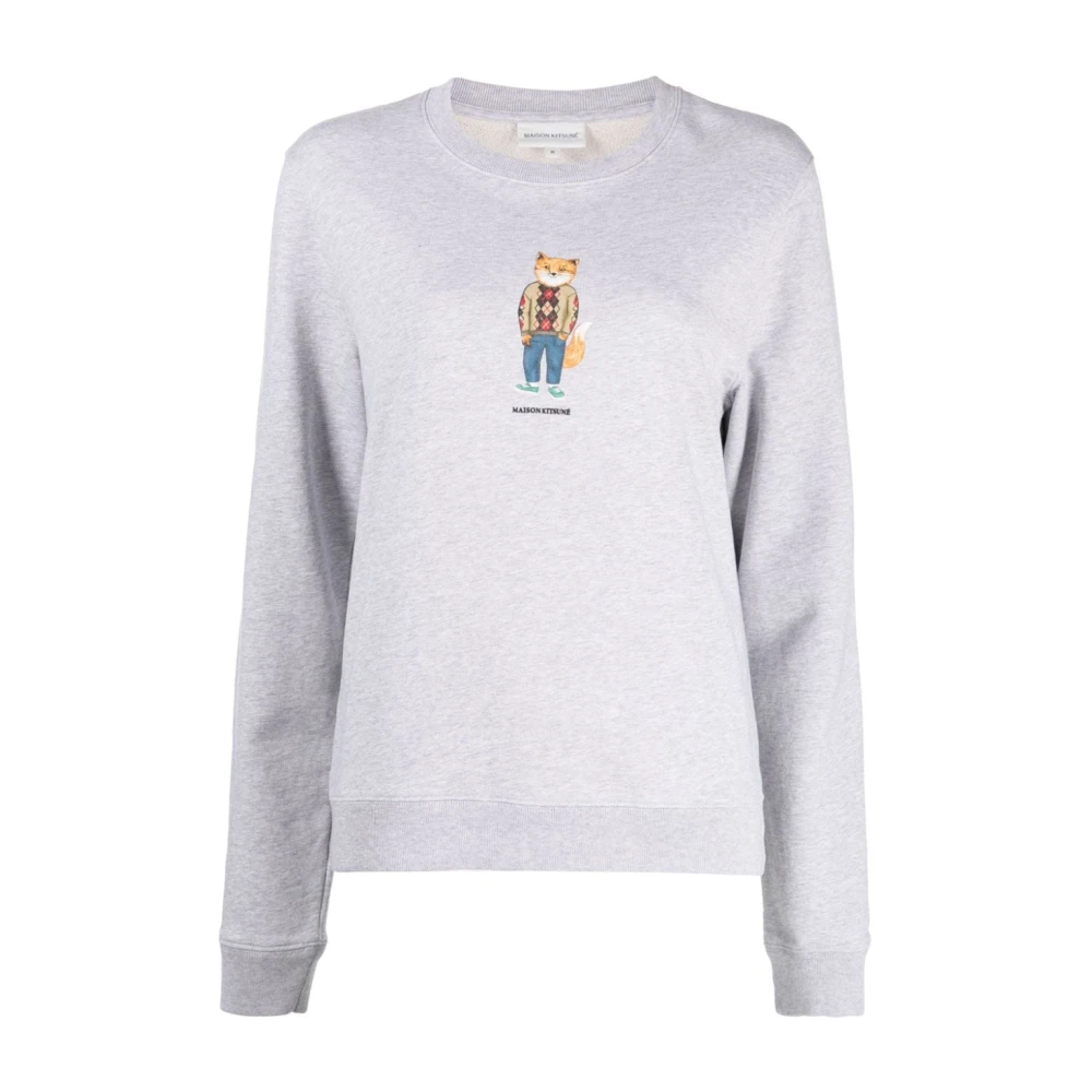 Maison Kitsuné Grijze Fox-Print Sweater Gray Dames