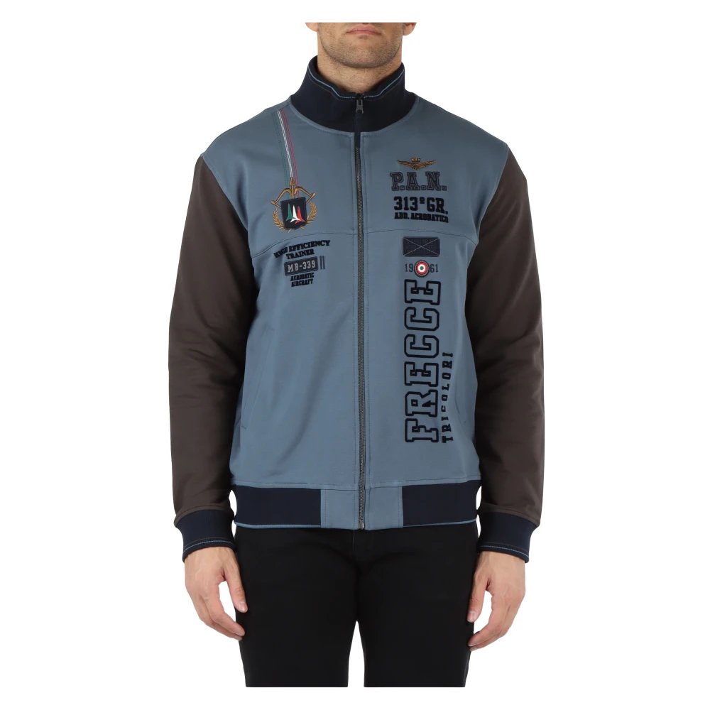 Aeronautica militare Regular Fit Katoenen Sweatshirt met Rits en Logo Borduursel Blue Heren
