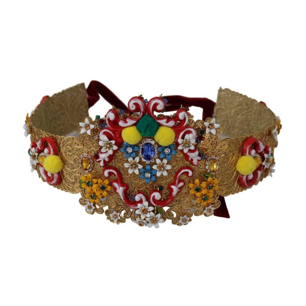 Dolce & Gabbana Women's Yellow Floral Crystal Embellished Wide Waist Belt