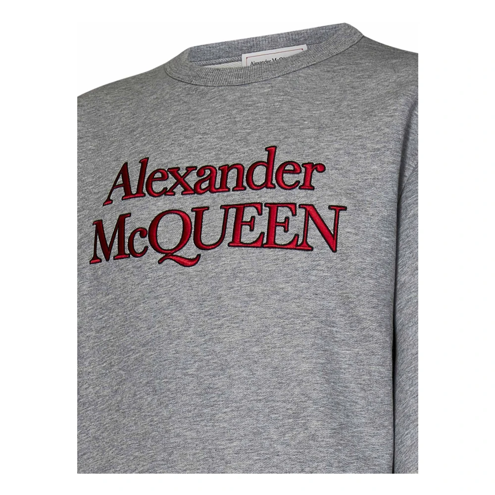 alexander mcqueen Grijze Sweatshirt Losvallend Handtekening Borduurwerk Gray Heren